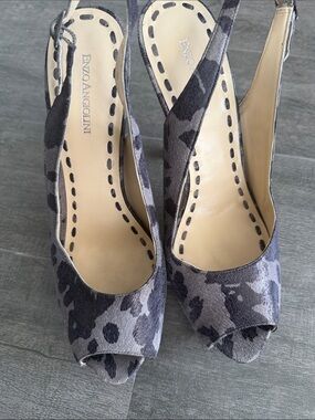Enzo Angiolini Gray Leopard Peep-Toe Slingback Heels